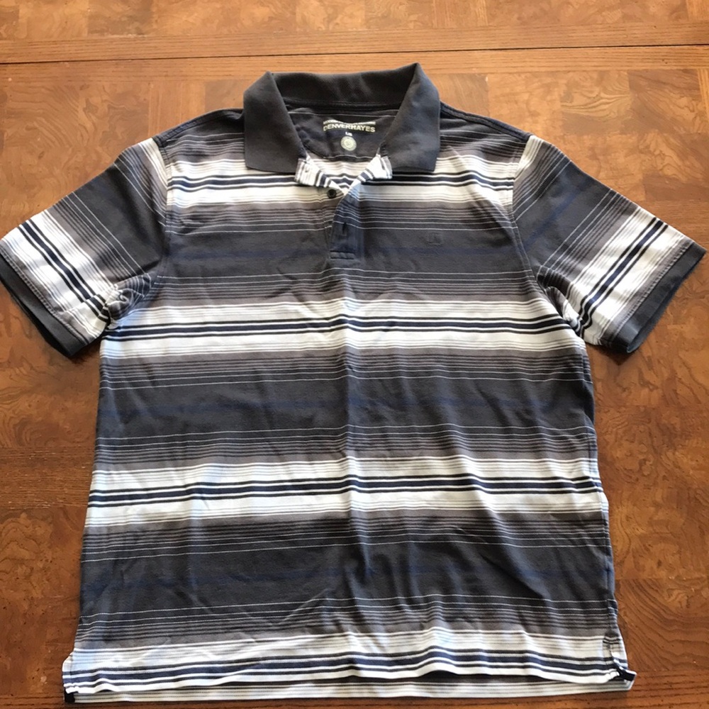 🌻4$20🌻Men's Denver Hayes Classic Striped Polo Shirt Brown,Navy,Off White Large